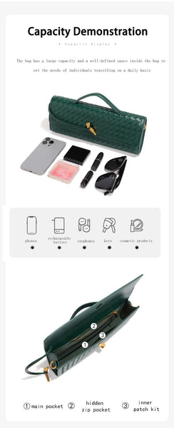 Wine Red Luxury Woven Pu Leather Clutch Bag Womens Evening Baguette Adjustable Shoulder Strap Women's Bags & Handbags