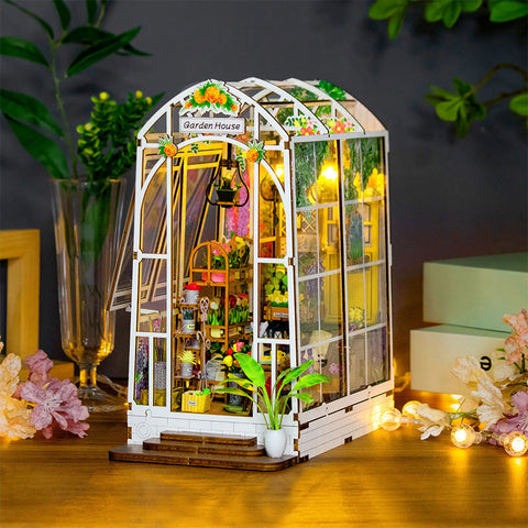 Dollhouse Miniature Diy Greenhouse Kit Garden House With Led Lights Doll Houses