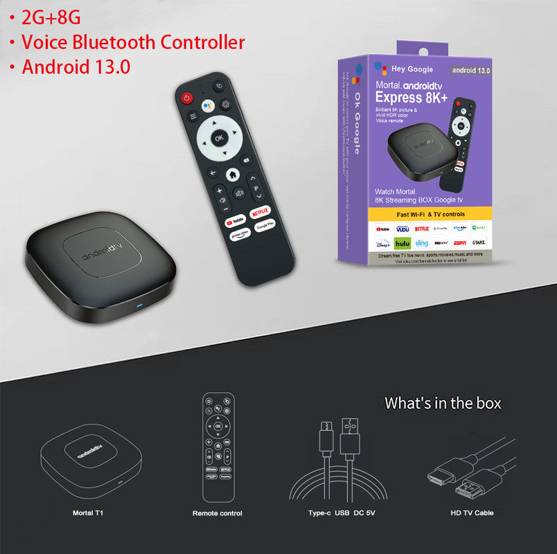 Android Tv Express 8K+ Streaming Box Ultra Hd 13.0 2G+8G With Voice Bluetooth Controller Internet & Media Streamers