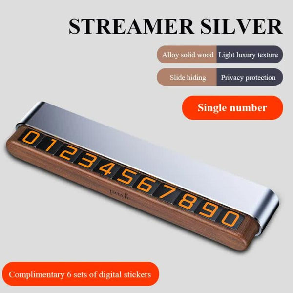 Elosung Silver Premium Alloy Wood Temporary Parking Card Sliding Design For Privacy Includes 6 Number Sets Other Car Interior