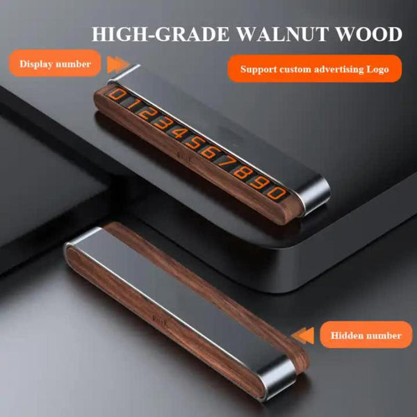 Elosung Silver Premium Alloy Wood Temporary Parking Card Sliding Design For Privacy Includes 6 Number Sets Other Car Interior