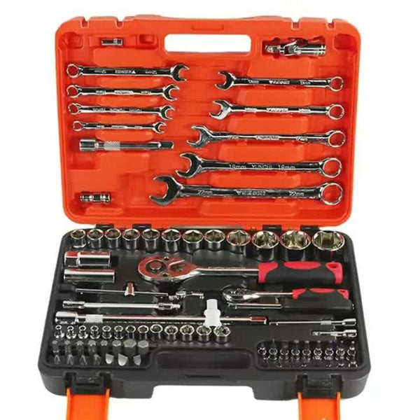 Elosung 82 Piece Professional Automotive Repair Tool Set 1/2 & 1/4 Drive Ratchets Sockets And For Engine Tire Spark Plug Maintenance Wrenches