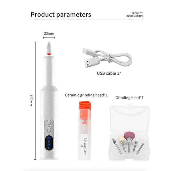 Elosung Black Electric Nail Drill Machine M3 Speed Usb C Rechargeable Manicure & Pedicure Tool With 6 Ceramic Bits Electric Files & Tools