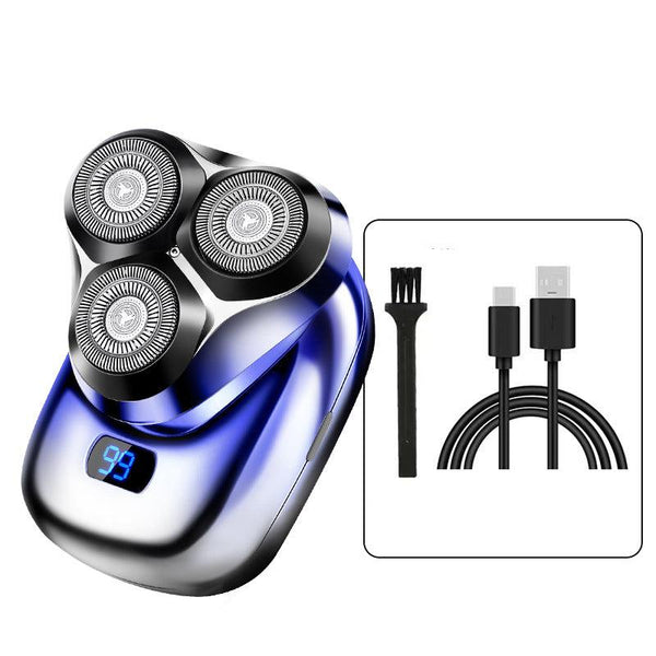 Ts 099 Blue Rechargeable Electric Rotary Shaver For Men With Led Display Usb Charging Cable And Cleaning Brush Compact & Portable Design Men's Shavers