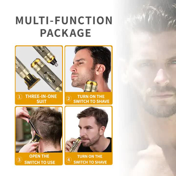 Elosung 3 In 1 Professional Hair Clipper Set Rechargeable Beard Trimmer Nose And Electric Shaver With Usb Cable Cleaning Brush Attachments Clippers &