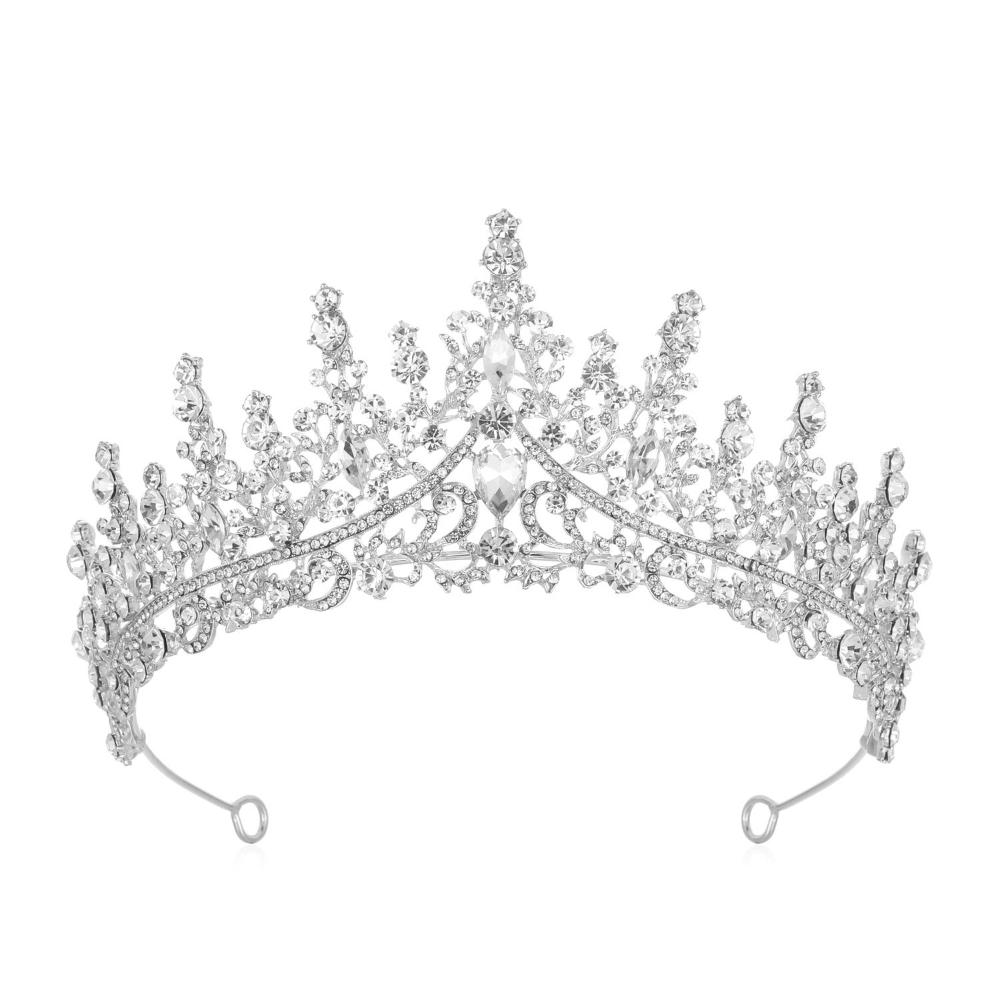 Elosung Luxury Full Rhinestone Bridal Tiara Elegant Alloy Crown Hairband With 3A Grade Crystals Silver Hair Accessories