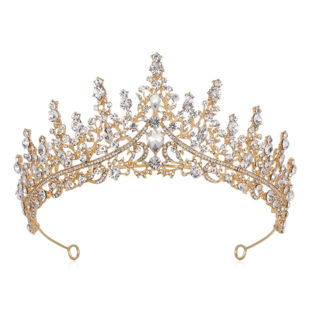 Elosung Luxury Full Rhinestone Bridal Tiara Elegant Alloy Crown Hairband With 3A Grade Crystals Gold Hair Accessories