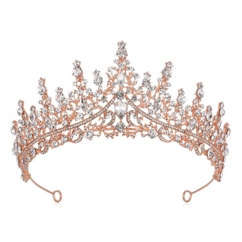 Elosung Luxury Full Rhinestone Bridal Tiara Elegant Alloy Crown Hairband With 3A Grade Crystals Rose Gold Hair Accessories