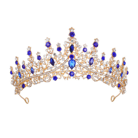 Elosung Luxury Full Rhinestone Bridal Tiara Elegant Alloy Crown Hairband With 3A Grade Crystals Blue Hair Accessories