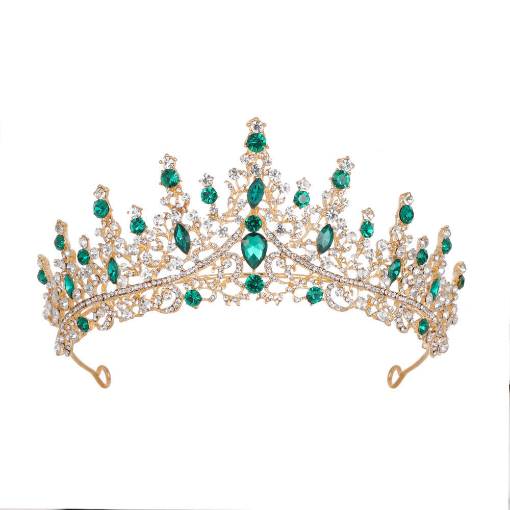 Elosung Luxury Full Rhinestone Bridal Tiara Elegant Alloy Crown Hairband With 3A Grade Crystals Green Hair Accessories