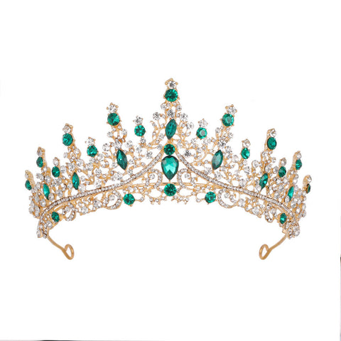 Elosung Luxury Full Rhinestone Bridal Tiara Elegant Alloy Crown Hairband With 3A Grade Crystals Green Hair Accessories