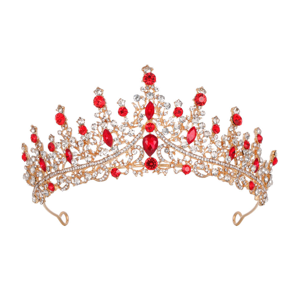 Elosung Luxury Full Rhinestone Bridal Tiara Elegant Alloy Crown Hairband With 3A Grade Crystals Red Hair Accessories