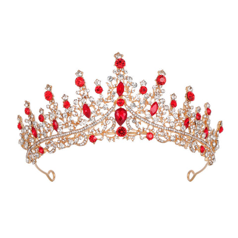 Elosung Luxury Full Rhinestone Bridal Tiara Elegant Alloy Crown Hairband With 3A Grade Crystals Red Hair Accessories