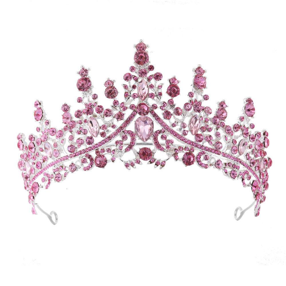 Elosung Luxury Full Rhinestone Bridal Tiara Elegant Alloy Crown Hairband With 3A Grade Crystals Pink Hair Accessories