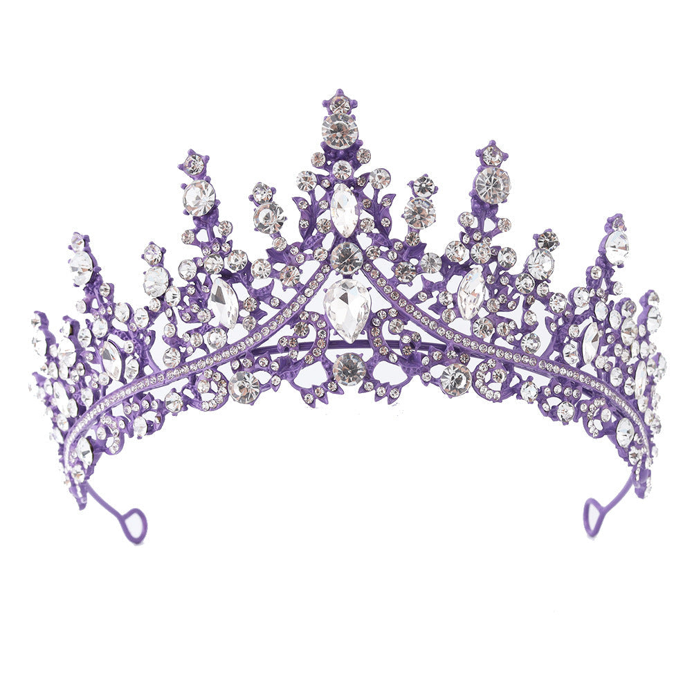 Elosung Luxury Full Rhinestone Bridal Tiara Elegant Alloy Crown Hairband With 3A Grade Crystals Purple Hair Accessories