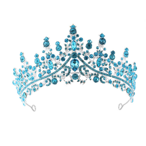 Elosung Luxury Full Rhinestone Bridal Tiara Elegant Alloy Crown Hairband With 3A Grade Crystals Lake Blue Hair Accessories