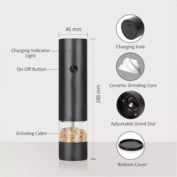 Elosung Rechargeable Electric Salt Pepper Grinder Set (Includes Two Grinders) Ceramic Grinding Core With Usb Charging Salt & Pepper