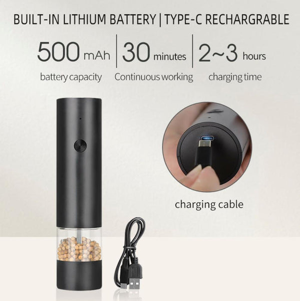 Elosung Rechargeable Electric Salt Pepper Grinder Set (Includes Two Grinders) Ceramic Grinding Core With Usb Charging Salt & Pepper