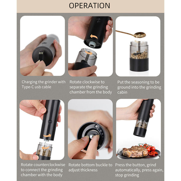 Elosung Rechargeable Electric Salt Pepper Grinder Set (Includes Two Grinders) Ceramic Grinding Core With Usb Charging Salt & Pepper