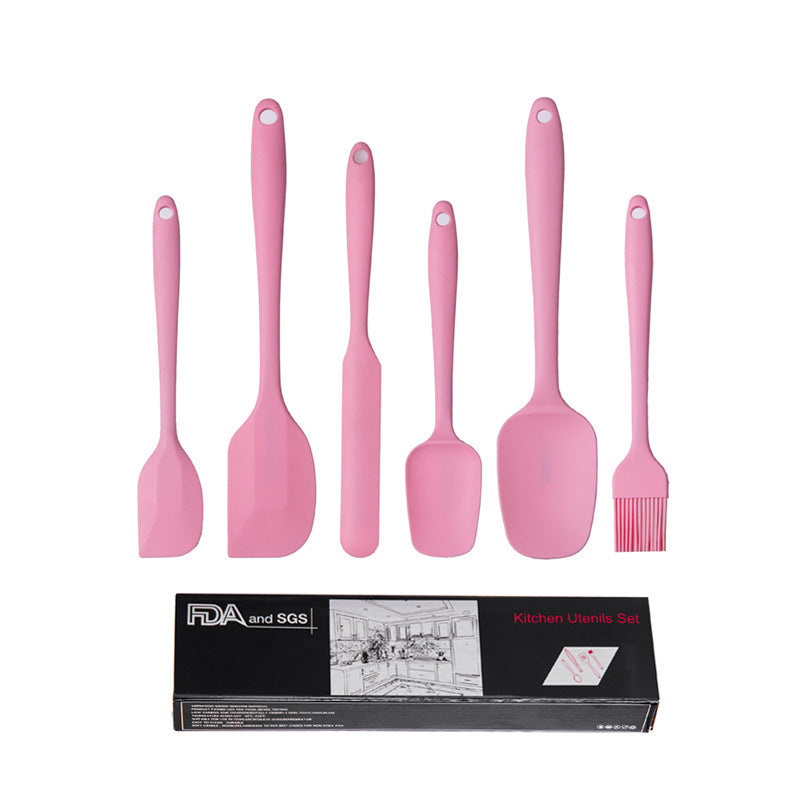 Elosung 6 Piece Silicone Kitchen Utensil Set Heat Resistant Baking Tools With Spatulas Spoon And Brush (Pink)(2 Set/ 12Pcs) Serving Utensils & Sets