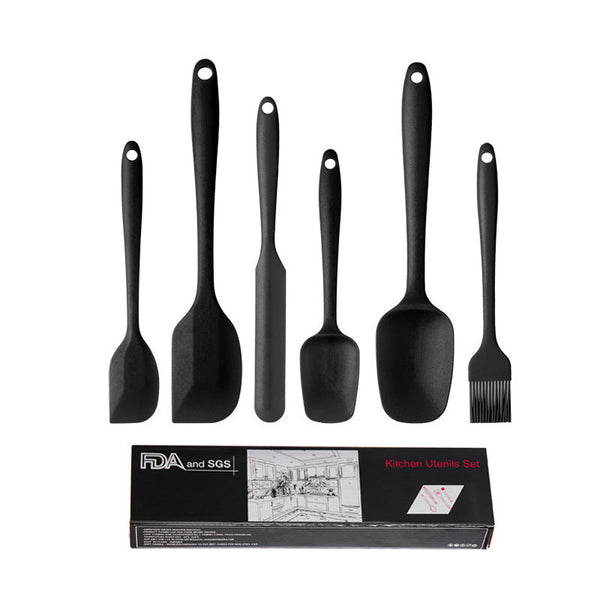 Elosung 6 Piece Silicone Kitchen Utensil Set Heat Resistant Baking Tools With Spatulas Spoon Brush (Black)(2 Set/12Pcs) Serving Utensils & Sets