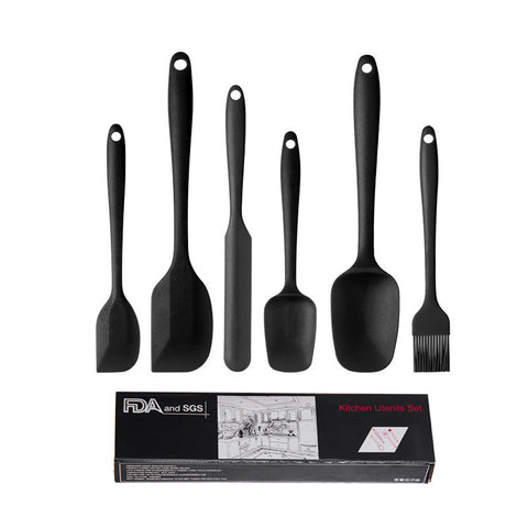 Elosung 6 Piece Silicone Kitchen Utensil Set Heat Resistant Baking Tools With Spatulas Spoon Brush (Black)(2 Set/12Pcs) Serving Utensils & Sets