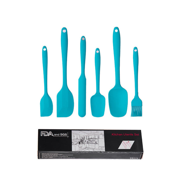 Elosung 6 Piece Silicone Kitchen Utensil Set Heat Resistant Baking Tools With Spatulas Spoon Brush (Blue)(2 Set/12Pcs) Serving Utensils & Sets
