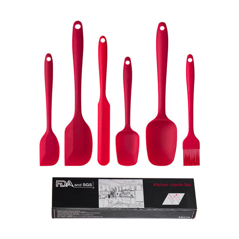 Elosung 6 Piece Silicone Kitchen Utensil Set Heat Resistant Baking Tools With Spatulas Spoon Brush (Red)(2 Set/12Pcs) Serving Utensils & Sets