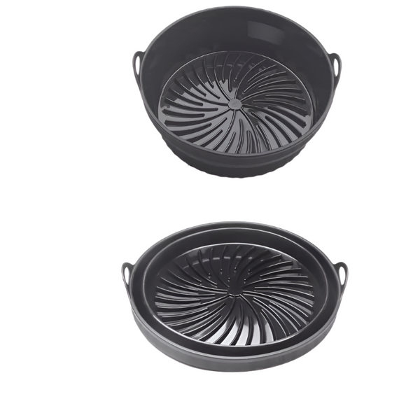 Elosung 3D Round Air Fryer Silicone Liners Food Grade Non Stick Reusable Basket Mats For Fryers Ovens Microwaves (4 Pcs Black) Air Fryer Accessories