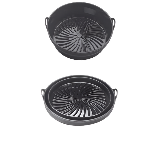 Elosung 3D Round Air Fryer Silicone Liners Food Grade Non Stick Reusable Basket Mats For Fryers Ovens Microwaves (4 Pcs Black) Air Fryer Accessories