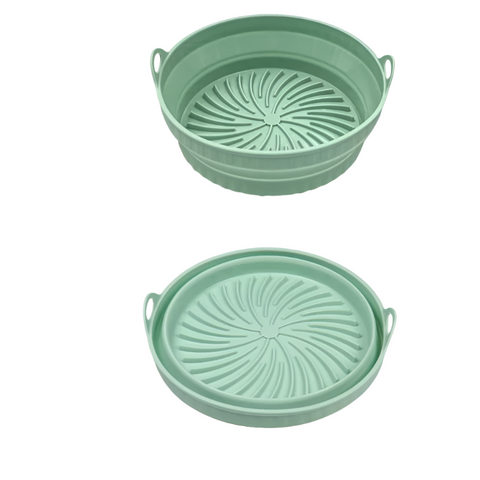 Elosung 3D Round Air Fryer Silicone Liners Food Grade Non Stick Reusable Basket Mats For Fryers Ovens Microwaves (4 Pcs Green) Air Fryer Accessories
