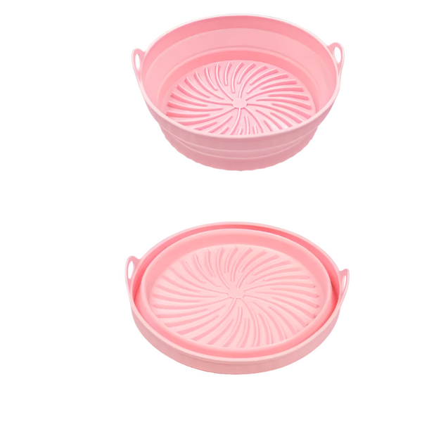 Elosung 3D Round Air Fryer Silicone Liners Food Grade Non Stick Reusable Basket Mats For Fryers Ovens Microwaves (4 Pcs Pink) Air Fryer Accessories