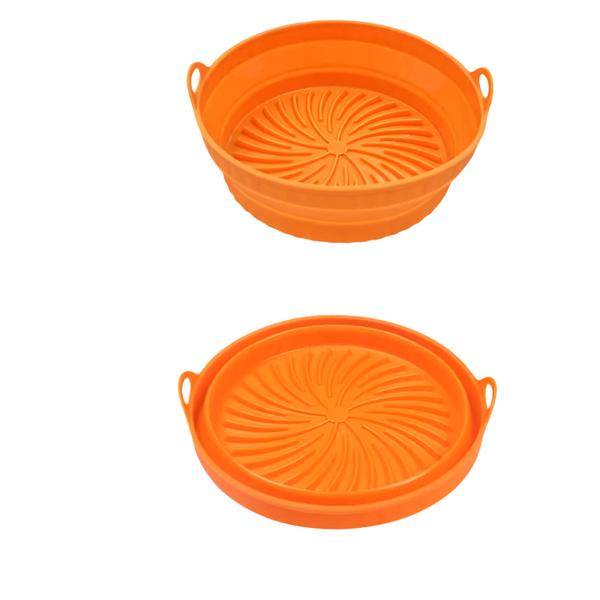Elosung 3D Round Air Fryer Silicone Liners Food Grade Non Stick Reusable Basket Mats For Fryers Ovens Microwaves (4 Pcs Orange) Air Fryer Accessories