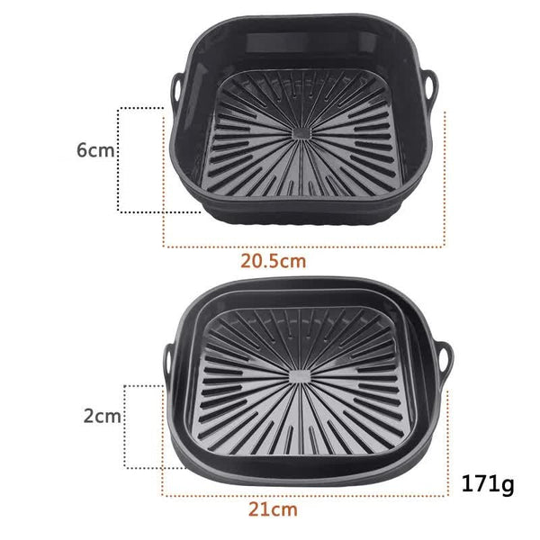 Elosung 3D Square Air Fryer Silicone Liners Food Grade Non Stick Reusable Basket Mats For Fryers Ovens Microwaves (4 Pcs Black) Air Fryer Accessories