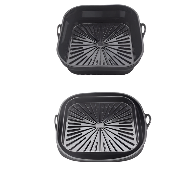 Elosung 3D Square Air Fryer Silicone Liners Food Grade Non Stick Reusable Basket Mats For Fryers Ovens Microwaves (4 Pcs Black) Air Fryer Accessories