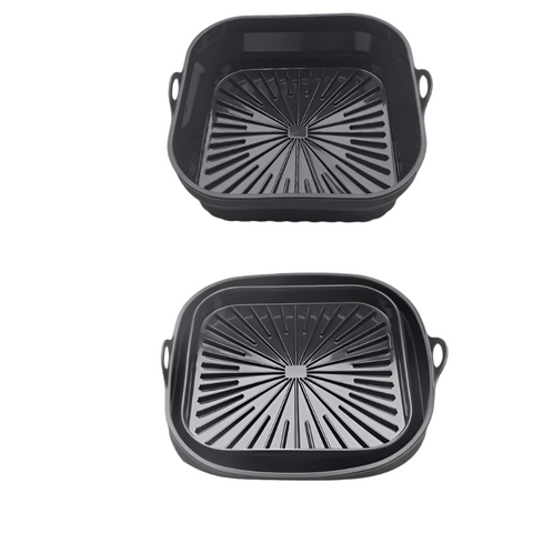 Elosung 3D Square Air Fryer Silicone Liners Food Grade Non Stick Reusable Basket Mats For Fryers Ovens Microwaves (4 Pcs Black) Air Fryer Accessories