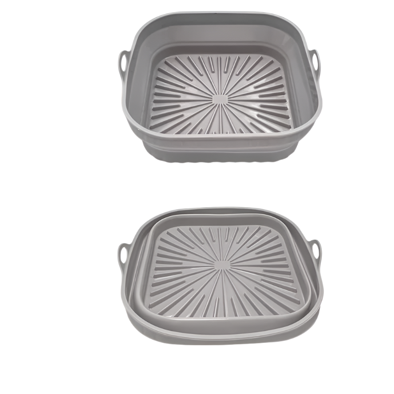 Elosung 3D Square Air Fryer Silicone Liners Food Grade Non Stick Reusable Basket Mats For Fryers Ovens Microwaves (4 Pcs Gray) Air Fryer Accessories