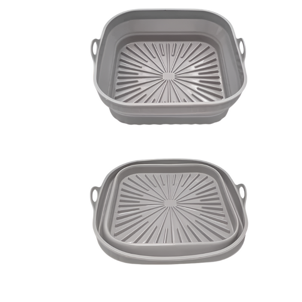 Elosung 3D Square Air Fryer Silicone Liners Food Grade Non Stick Reusable Basket Mats For Fryers Ovens Microwaves (4 Pcs Gray) Air Fryer Accessories
