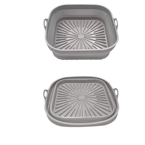 Elosung 3D Square Air Fryer Silicone Liners Food Grade Non Stick Reusable Basket Mats For Fryers Ovens Microwaves (4 Pcs Gray) Air Fryer Accessories
