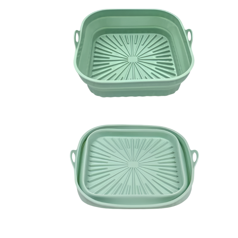 Elosung 3D Square Air Fryer Silicone Liners Food Grade Non Stick Reusable Basket Mats For Fryers Ovens Microwaves (4 Pcs Green) Air Fryer Accessories