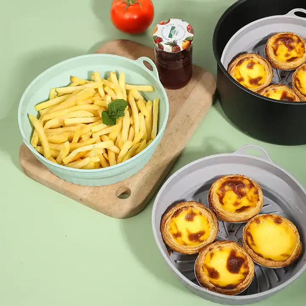 Elosung 3D Square Air Fryer Silicone Liners Food Grade Non Stick Reusable Basket Mats For Fryers Ovens Microwaves (4 Pcs Green) Air Fryer Accessories