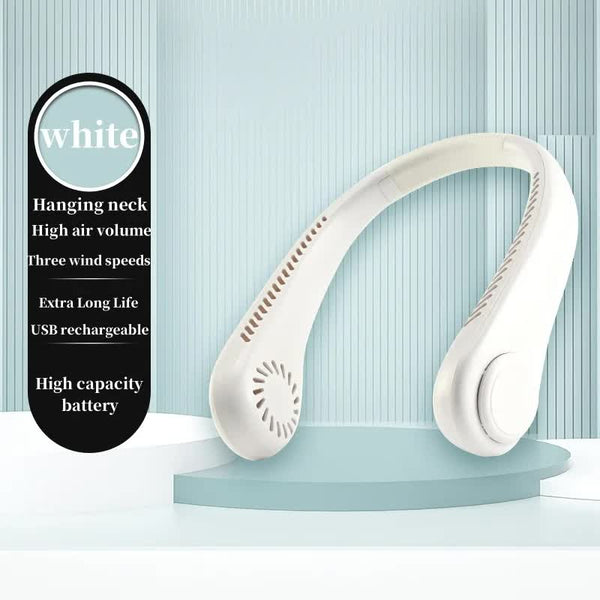 Elosung 2Pcs White Leafless Hanging Neck Fan Rechargeable Portable Hands Free Cooling With 3 Speeds Portable Fans
