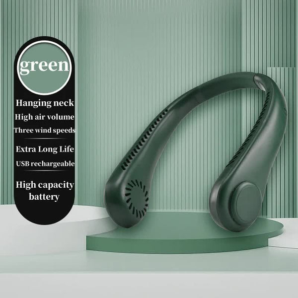 Elosung 2Pcs Green Leafless Hanging Neck Fan Rechargeable Portable Hands Free Cooling With 3 Speeds Portable Fans
