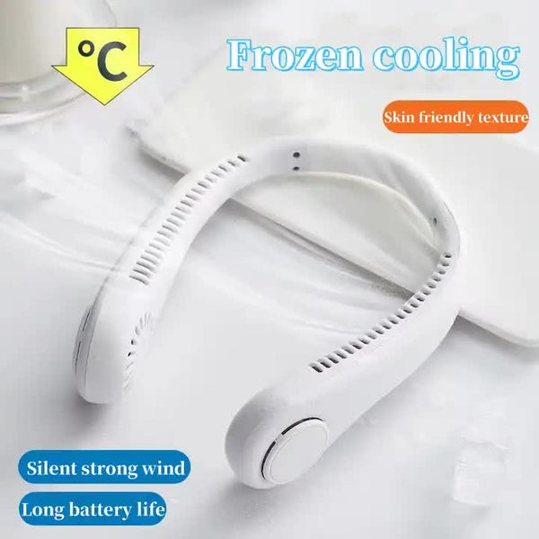 Elosung 2Pcs Green Leafless Hanging Neck Fan Rechargeable Portable Hands Free Cooling With 3 Speeds Portable Fans