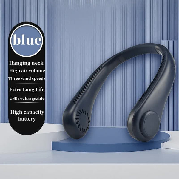 Elosung 2Pcs Blue Leafless Hanging Neck Fan Rechargeable Portable Hands Free Cooling With 3 Speeds Portable Fans