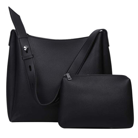 Elosung Black 2 Piece Women's Bucket Bag Set Large Capacity Shoulder Tote & Crossbody (Commuter Style) Women's Bags & Handbags