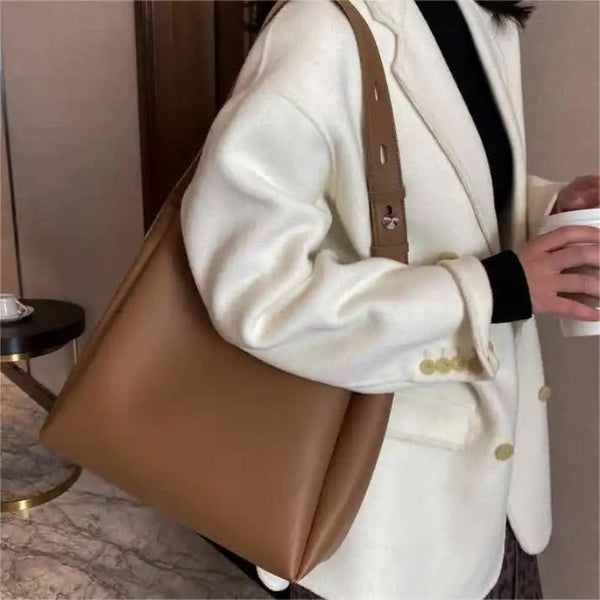 Brown 2 Piece Women's Bucket Bag Set Vintage Large Capacity Shoulder Tote & Crossbody (Commuter Style) Women's Bags & Handbags