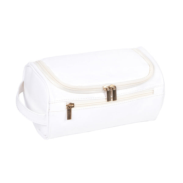 Elosung White Large Capacity Pu Leather Travel Toiletry Bag Portable Waterproof Makeup Organiser For Business And Vacation Makeup Bags & Cases