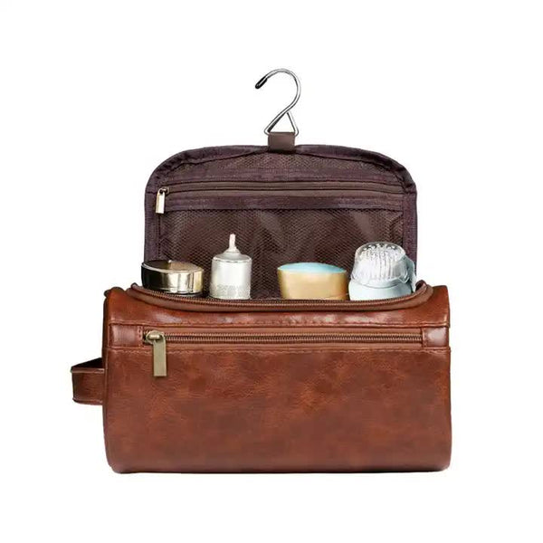 Elosung Coffee Large Capacity Pu Leather Travel Toiletry Bag Portable Waterproof Makeup Organizer For Business & Vacation Makeup Bags & Cases