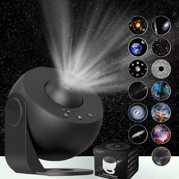 Elosung High Definition Focusable Starry Galaxy Projector Lamp Creative Bedroom Mood Light With 13 Film Slides (Black) Lamps